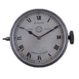 Jaeger, a white metal car clock, eight day movement, silvered dial, black Roman numerals, blued