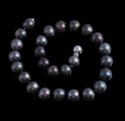 A Tahitian cultured pearl necklace, the twenty six Tahitian cultured pearls on a knotted string, to