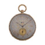 A Swiss 18 carat gold open face pocket watch, no. 8422, gold mark for NeuchÃ¢tel 1820 - 1866, Swiss