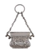A Victorian silver bag form castle-top vinaigrette by John Tongue, Birmingham 1839, the cover with