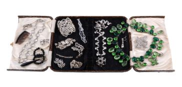 A collection of paste jewellery, to include a white paste 1950s Deco style panel bracelet; a white