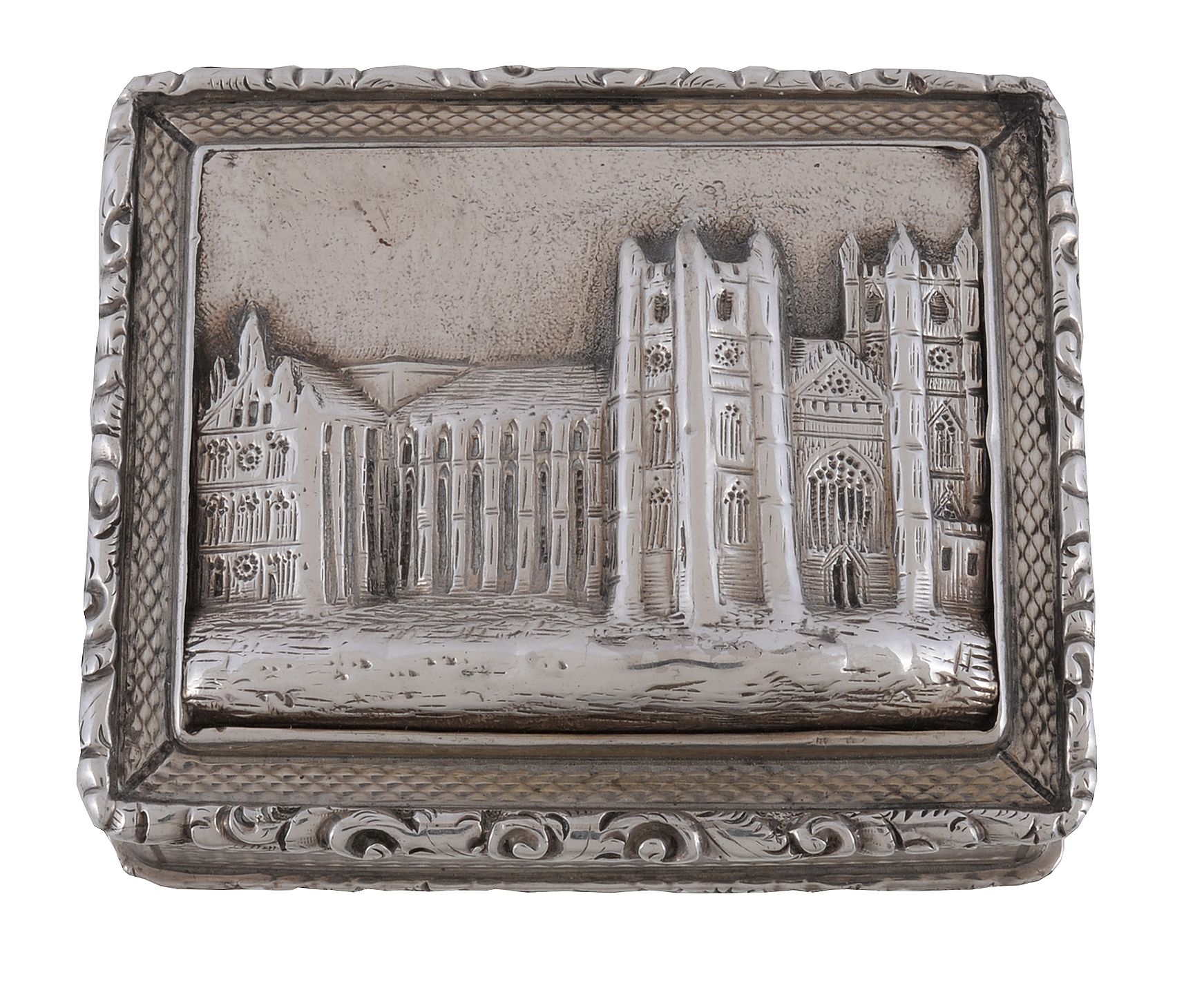 An early Victorian silver castle-top vinaigrette by Francis Clark, Birmingham 1845, the cover with - Image 2 of 4