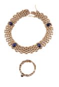 A sapphire bracelet, the polished brick links set with four oval cabochon sapphires, to a concealed