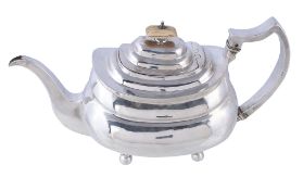 Ω A George III silver oblong baluster tea pot by Samuel Godbehere & James Boult, London 1814,