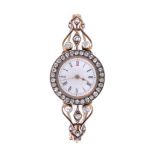 An 18 carat gold and diamond bracelet wristwatch, Swiss lever movement, white dial, Roman numerals,