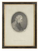 John Whitehurst - an engraved portrait Engraved by J. Hall after Joseph Wright of Derby, oval