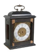 A William III style ebony veneered table clock case Attributed to Michael Hurst, recent With hinged