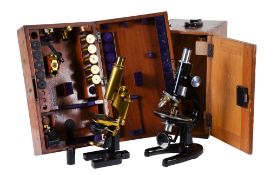 A German lacquered and patinated brass compound monocular microscope Carl Zeiss, Jena, late 19th