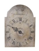 A George III thirty-hour hooded wall timepiece movement and dial with alarm Henry Ward, Blandford,