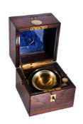 Ω A fine Victorian brass and rosewood miniature marine chronometer case and box Unsigned, probably