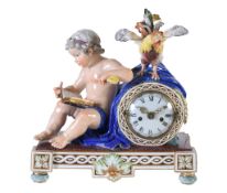 A Marcolini period Meissen porcelain cased figural mantel clock The movement unsigned, late 18th