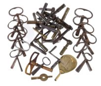 A group of longcase clock crank winding keys and assorted other clock winders Anonymous, mid 18th