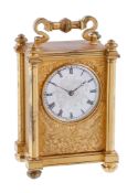 A fine English engraved gilt brass carriage timepiece in the manner of Thomas Cole Unsigned, second