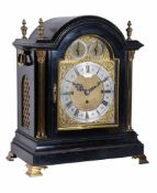 A late Victorian gilt brass mounted ebonised quarter chiming bracket clock Retailed by E. White,