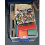 Twelve various Marvel and DC comics, a quantity of various books including clothbounds, etc.