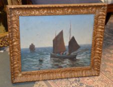 δ Frances Tysoe Smith (British 20th century) Fishing boat at sea Oil on canvas Signed, lower right