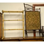 A late 19th century simulated bamboo fire screen, in Brighton Pavilion taste, and a painted