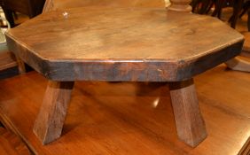 An elm and oak octagonal coffee table, of recent manufacture, 41cm high, 95cm wide