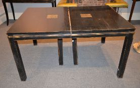 A Chinese ebonised dining table, with four additional leaves, 78cm high, 156cm long unextended,