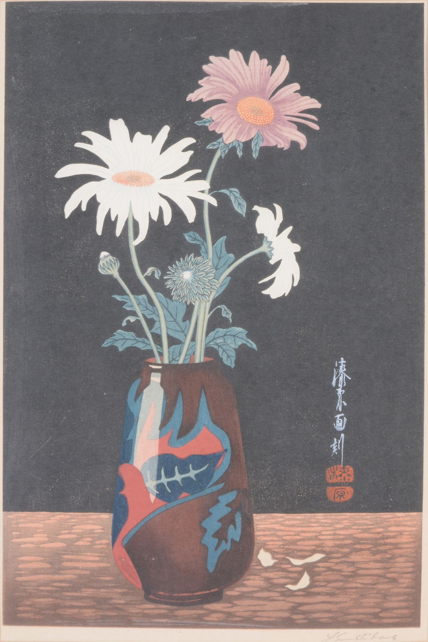 Urushibara (Yoshijiro, 1888-1953), Daffodils in a blue vase, colour woodcut on laid paper, signed in - Image 5 of 6