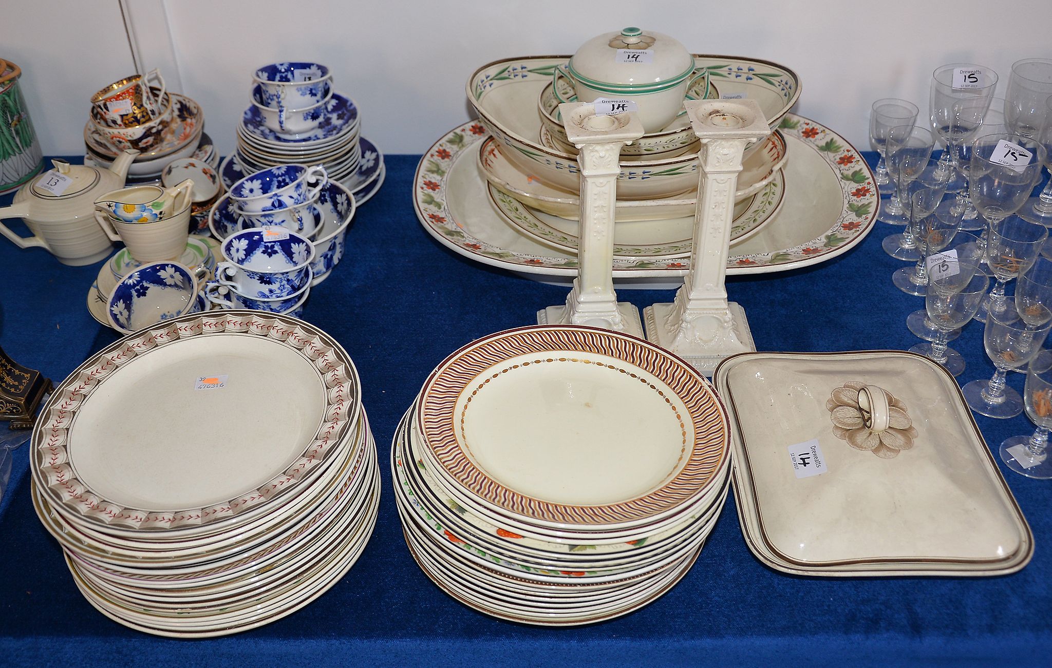 An assortment of mostly Wedgwood Queen's ware, circa 1800, including plates, dishes, bowls etc,