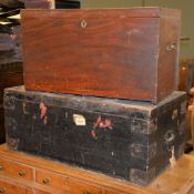 An ebonised and metal bound trunk and another example (2) Provenance: Removed from an Oxfordshire