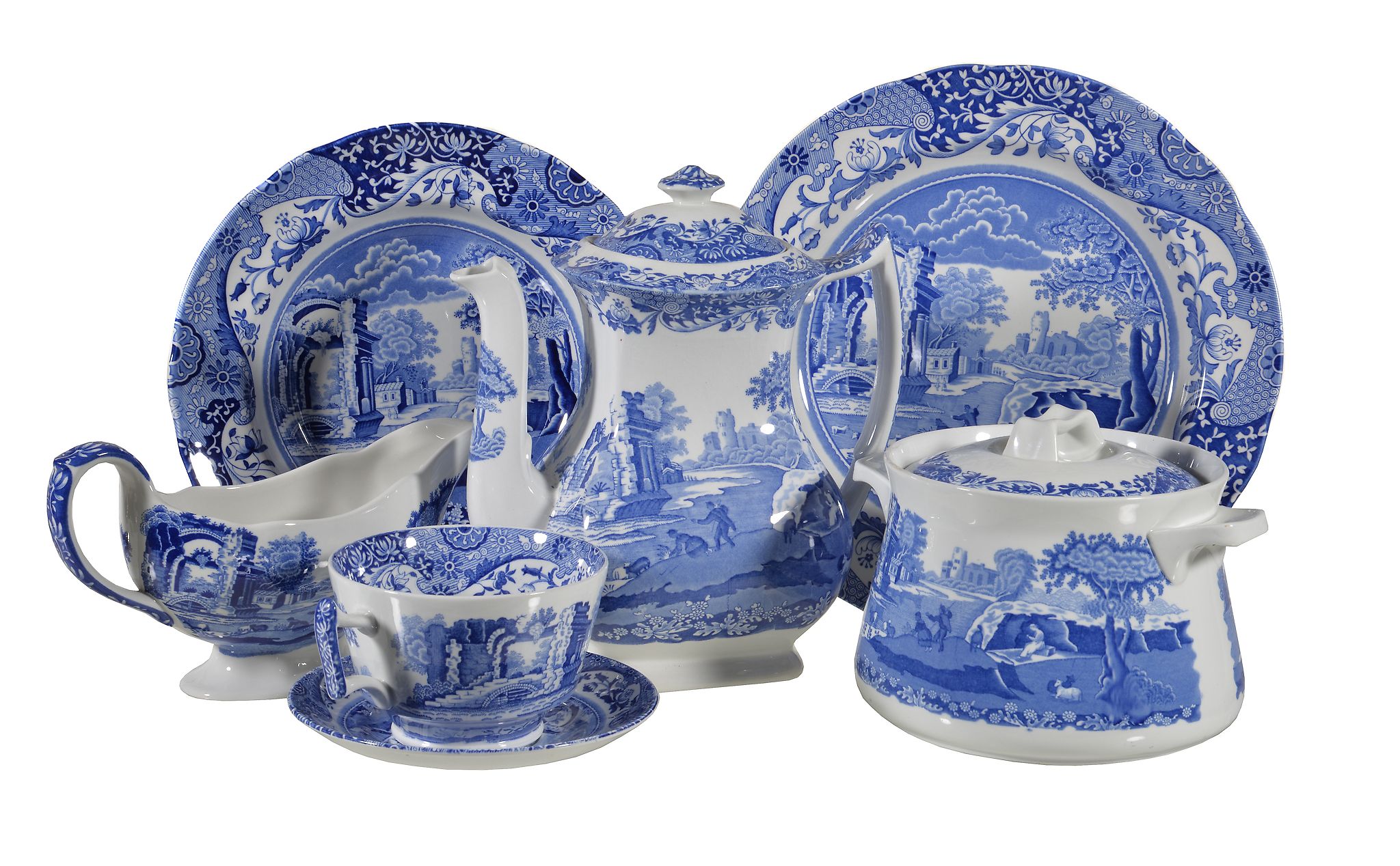 A Spode 'Italian' pattern blue and white printed composite part dinner and breakfast service,