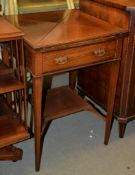 An Edwardian mahogany and inlaid envelope card table, 74cm high, the top 53cm square