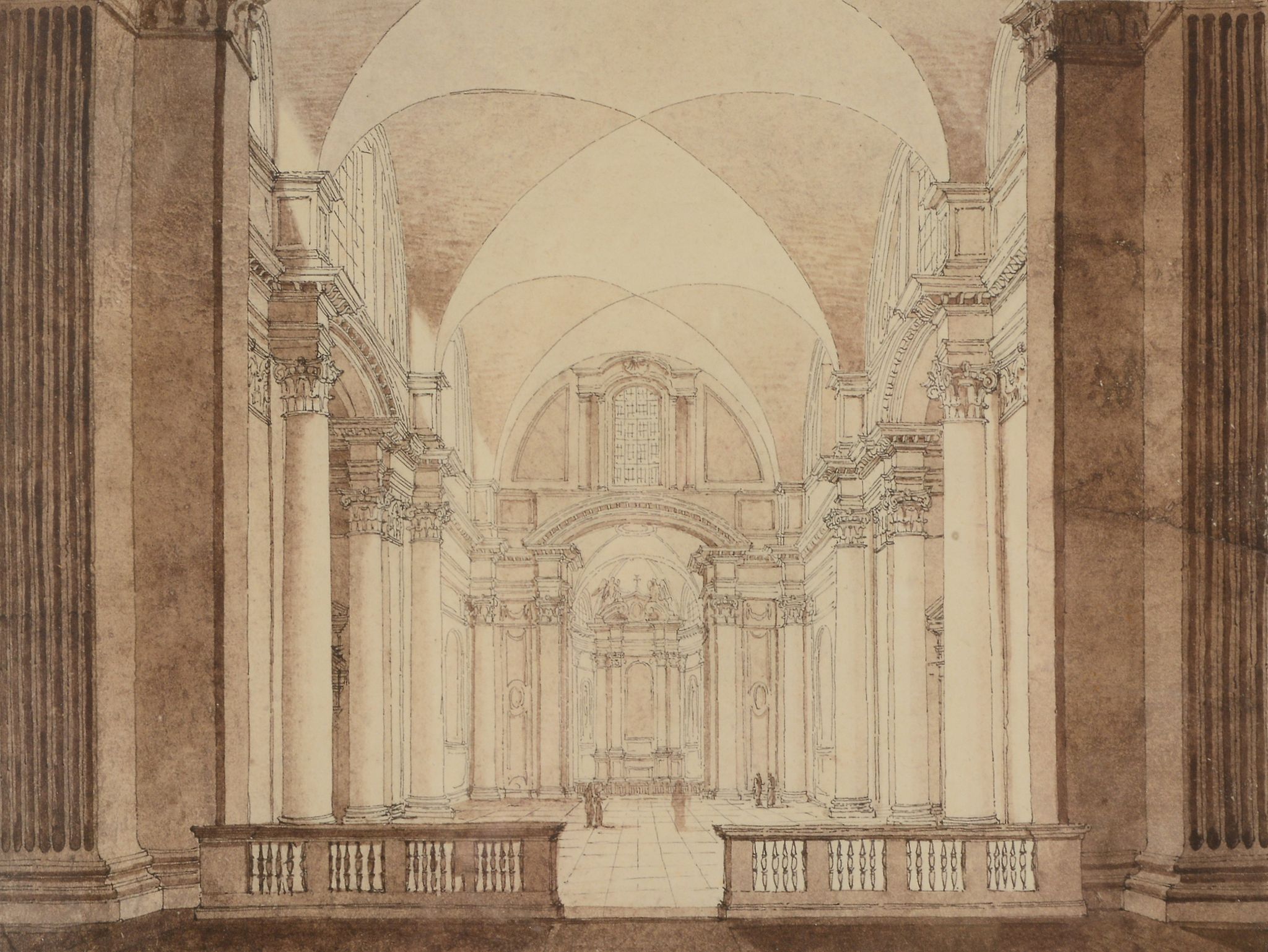 English School (19th century) Interior of St Maria della Angeli, Roma Pen, ink and wash 17 x 23cm (6