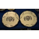 A pair of late 18th century creamware plates printed in black with Britannia, and inscribed 'Let