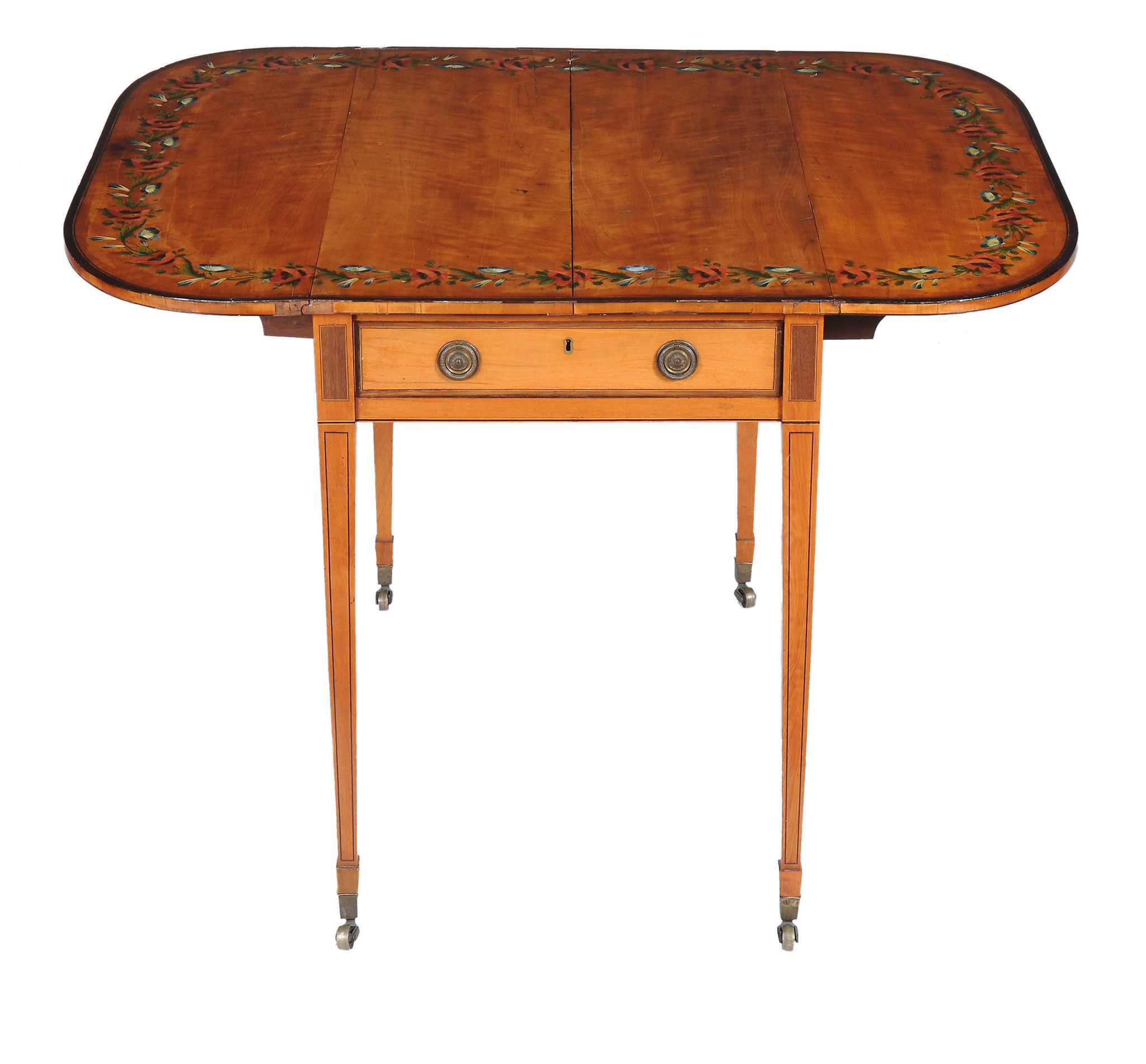 Ω A George III satinwood and rosewood banded Pembroke table in the manner of Thomas Sheraton, with - Image 2 of 4