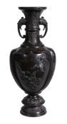 A Japanese bronze vase , late Meiji period, of baluster form with elephant mask handles, 43cm