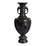 A Japanese bronze vase , late Meiji period, of baluster form with elephant mask handles, 43cm