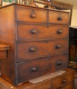 A mahogany chest of drawers, with turned handles, lacking feet, 111cm wide
