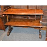 A late Victorian oak two tier buffet, circa 1900, 88cm high, the top 122cm x 55cm