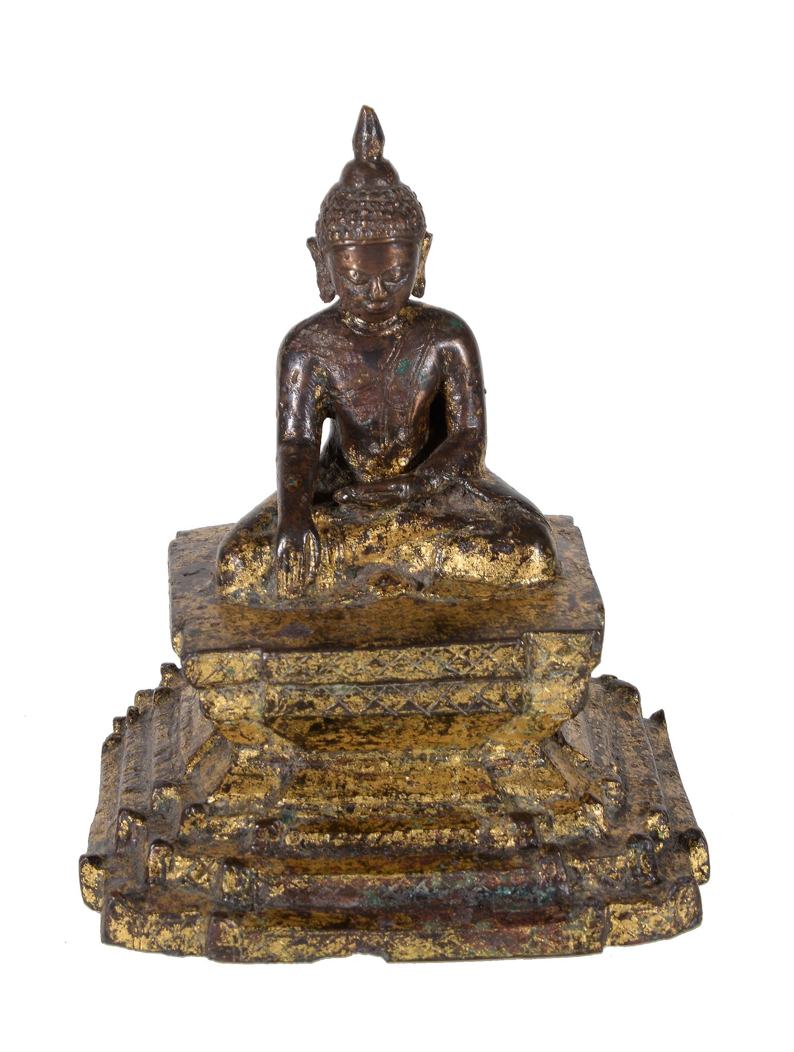 A Burmese or Thai figure of The Buddha, 17th century, the figure sits in bhumisparsha mudra atop a