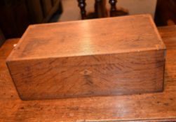 A Victorian oak and inlaid writing slope, 16cm high, 46cm wide, 25cm deep