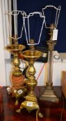 A pair of brass table lamps modelled as 17th century pricket sticks, 20th century, 48cm high