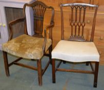 A mahogany side chair after the manner of Thomas Chippendale, a mahogany elbow chair in George III