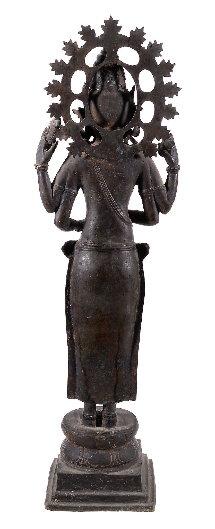 A Indian bronzed metal model of Vishnu, 19th or early 20th century, standing on a lotus base over - Image 3 of 3