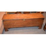 An oak blanket box in 17th century style, possibly incorporating some period elements, 46cm x