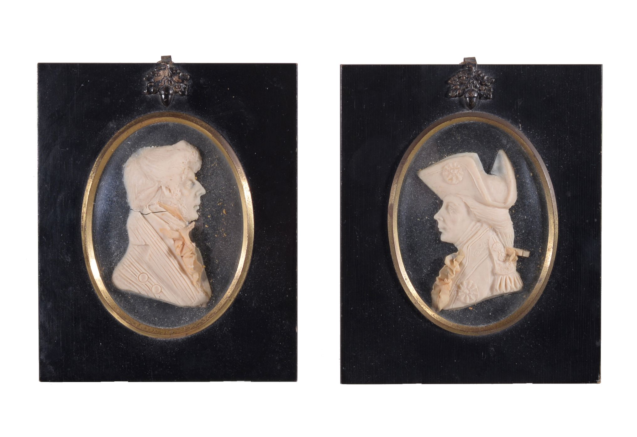 Two groups of five red wax seals, 19th century, later mounted within glazed giltwood frames, the - Image 2 of 2
