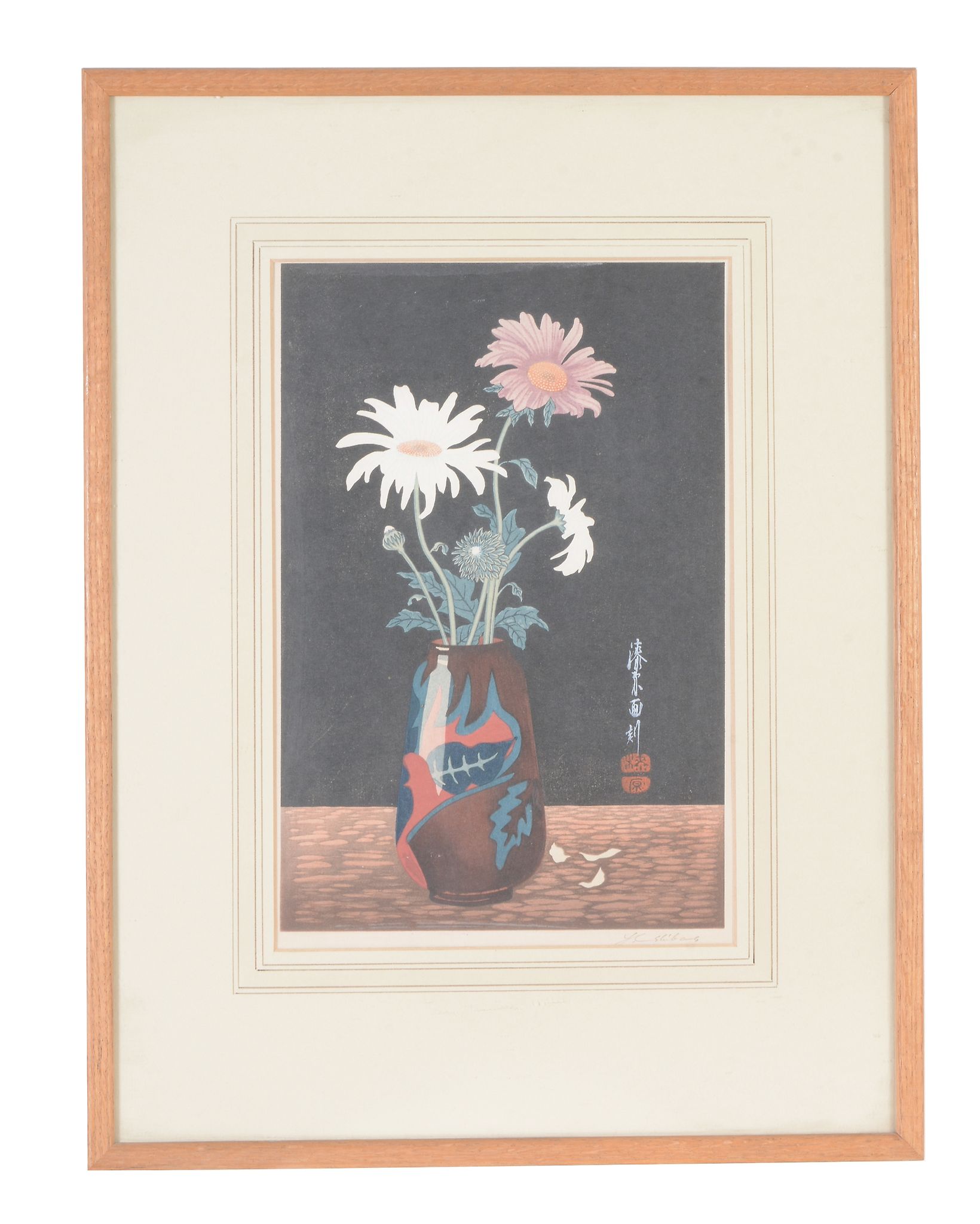 Urushibara (Yoshijiro, 1888-1953), Daffodils in a blue vase, colour woodcut on laid paper, signed in - Image 3 of 6