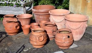 A pair of basket weave terracotta pots, and a pair of terracotta Weston pots Provenance: The