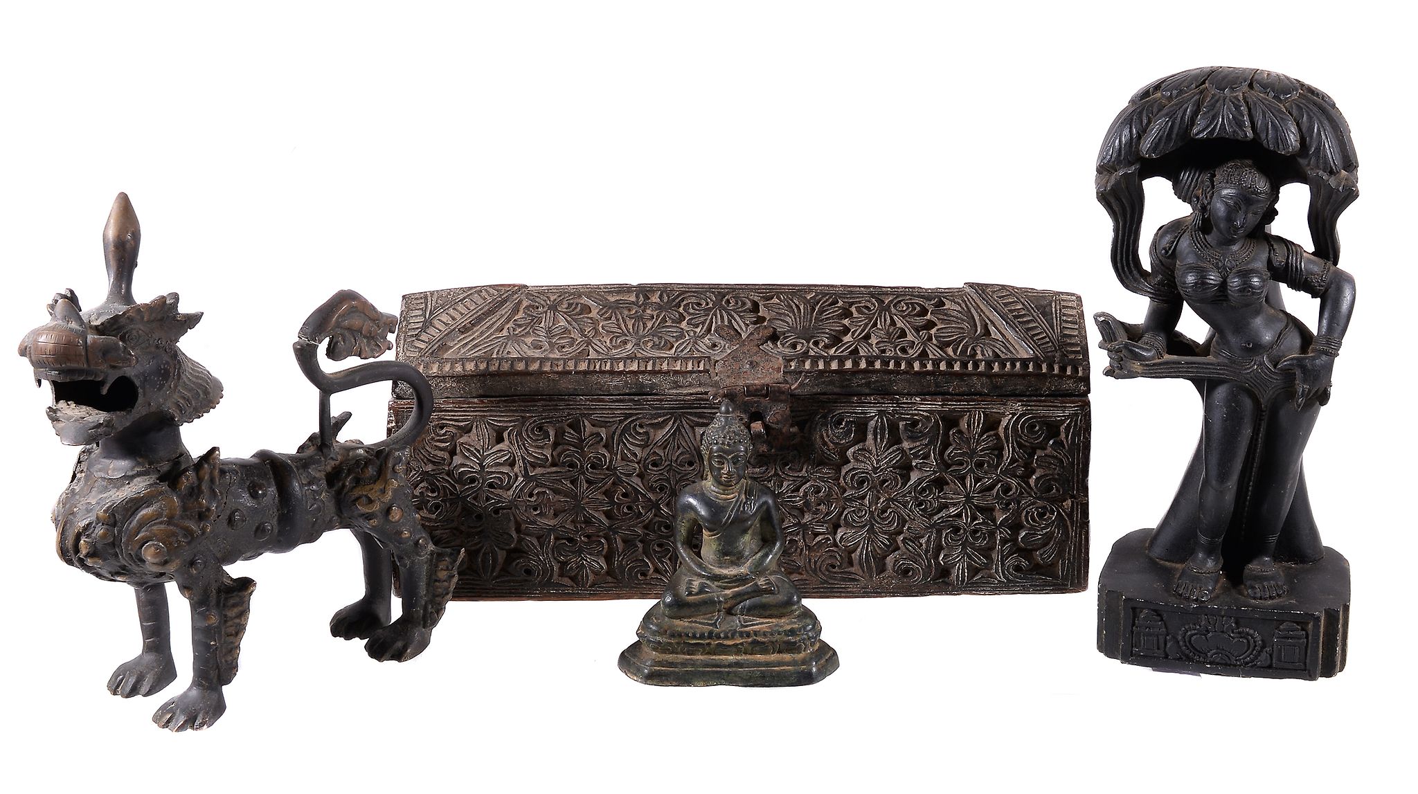 A Chinese bronze Buddha, seated dhyanasana with his hands joined in dhyana mudra, 14cm high; a