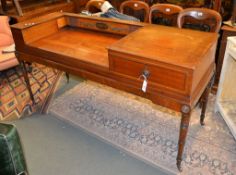A Regency mahogany and inlaid square piano, now converted to a desk, the fasciaboard inscribed New