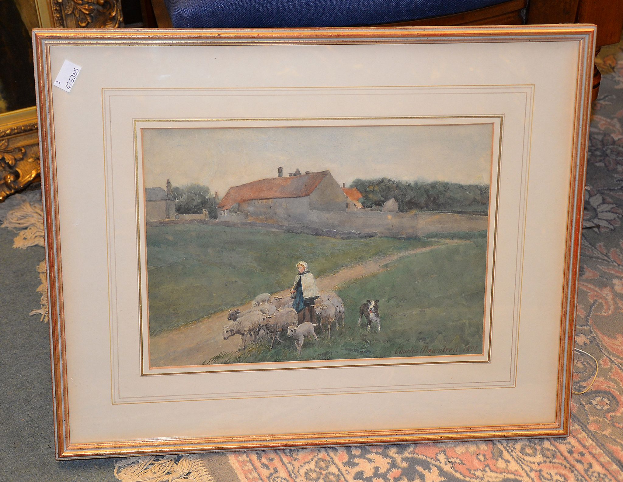 Charles Gilder Maundrell (British 1860-1924) A girl herding sheep Watercolour Signed and dated