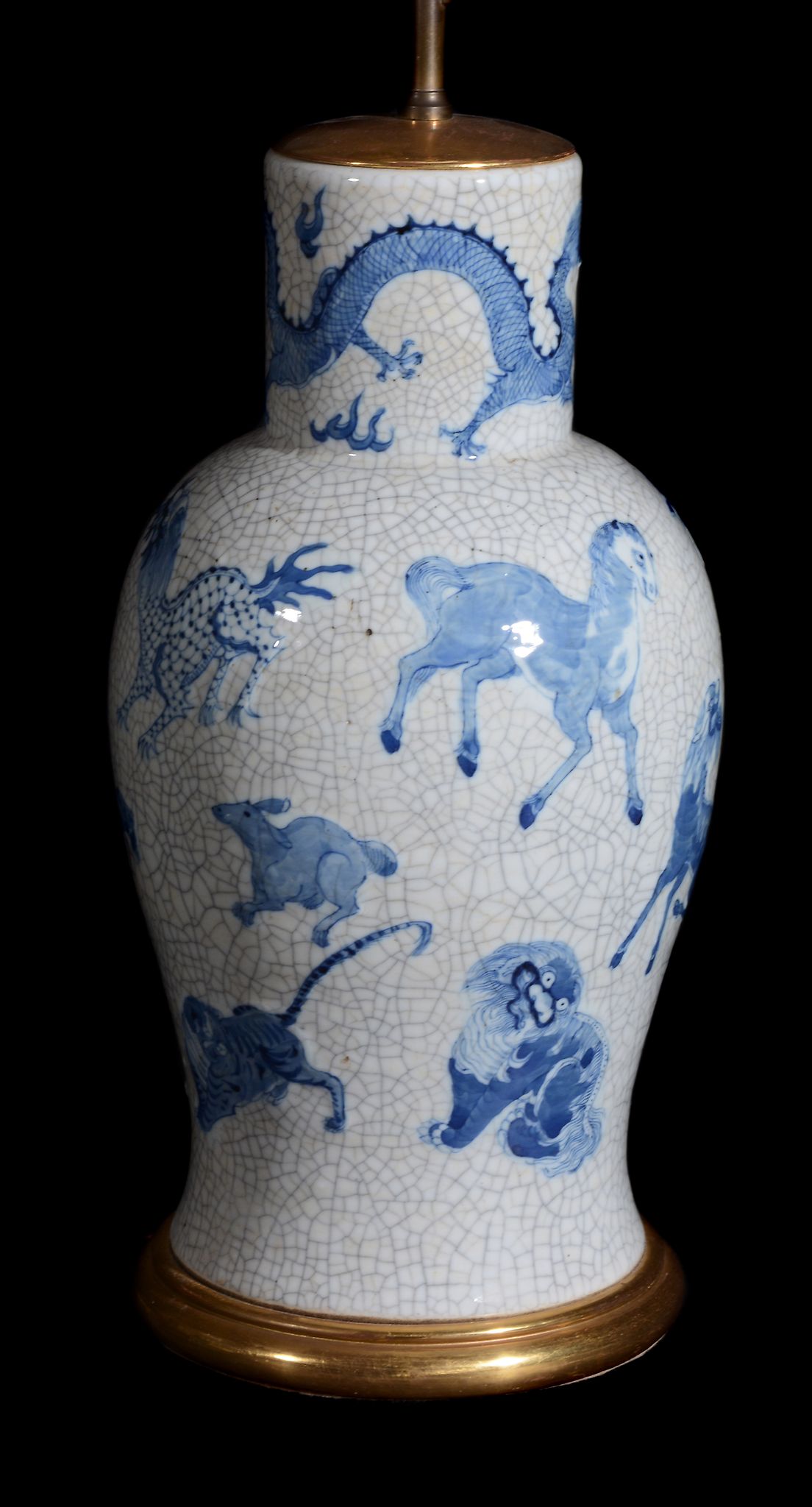 A Chinese crackle glazed vase , 20th century, decorated with dragons and other animals, adapted as a - Image 3 of 3