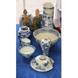 A group of Chinese blue and white porcelain, comprising; two blue and white 'prunus' vases and
