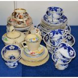 A Hilditch porcelain blue and white part tea service, Blue and white H mark, the remnants of a Crown